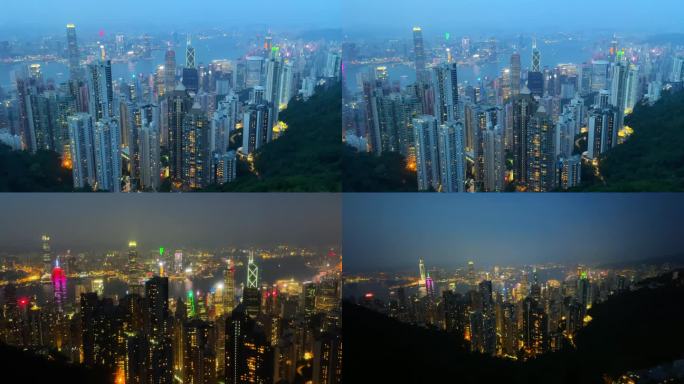 在香港太平山顶远眺香港全景