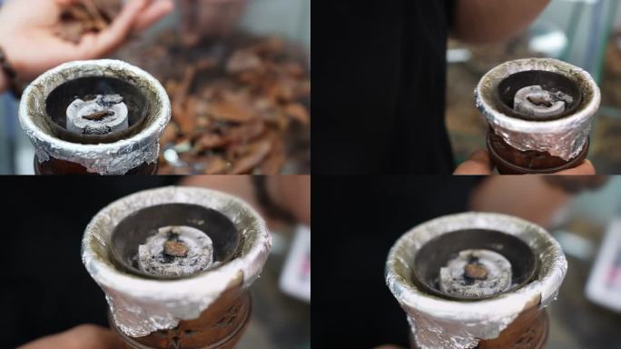 用香炉燃烧沉香原材料