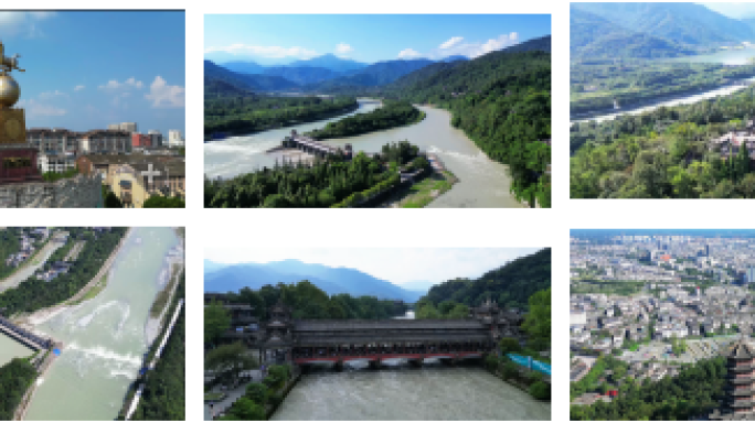 4k航拍都江堰城市及水利工程