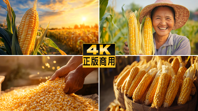 玉米秋收丰收时节农民笑脸玉米粒农业粮食