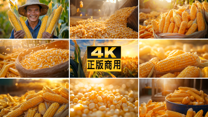 玉米秋收丰收时节农民笑脸玉米粒农业粮食