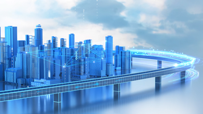 互联网城市高铁冲出云层片头C4D模板