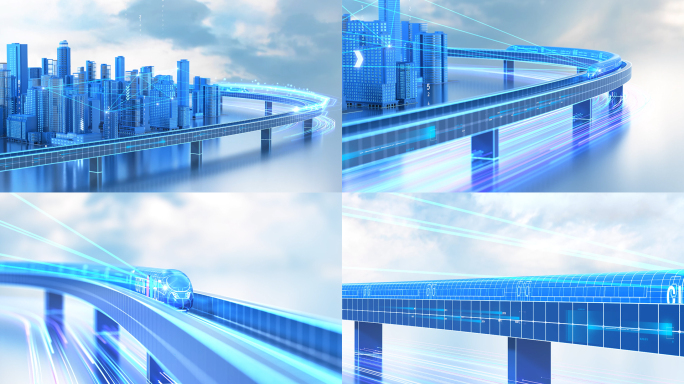 互联网城市高铁冲出云层片头C4D模板