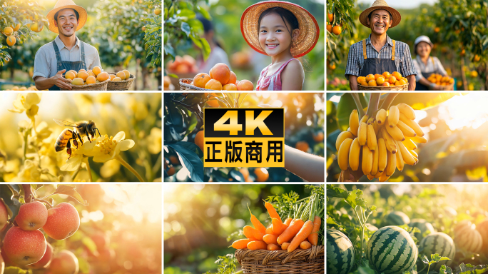 果园水果蔬菜农民果农丰收喜悦笑脸乡村振兴