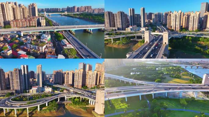 泉州市晋江田安大桥大景全景丰泽区航拍城市