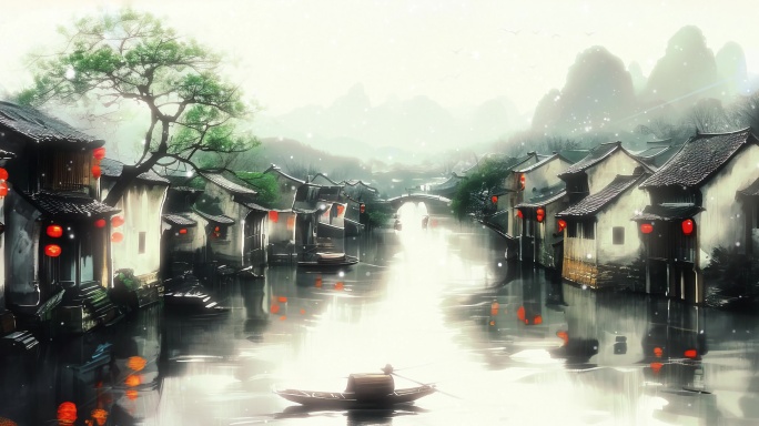 宽屏唯美的诗句烟雨江南水墨图