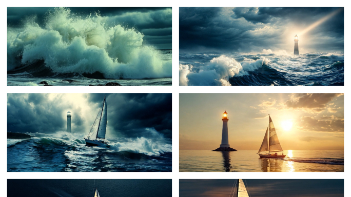 【灯塔乘风破浪】，帆船，航行，前行，年会