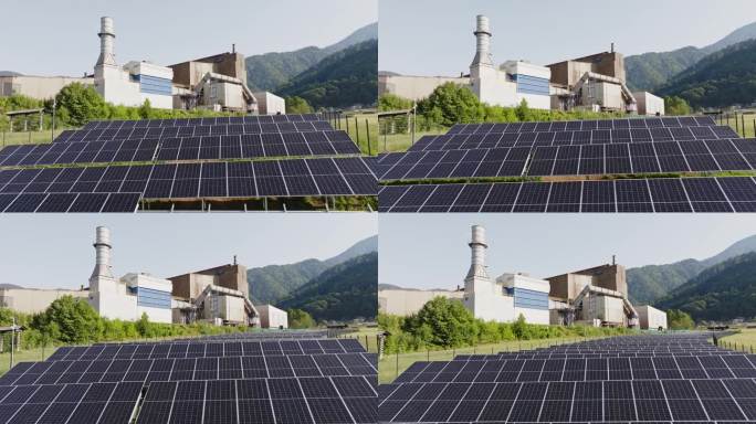 可再生能源一体化:工业园区旁的太阳能电池板