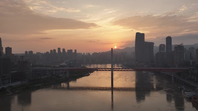 航拍重庆城市cgb地标建筑大桥小外滩