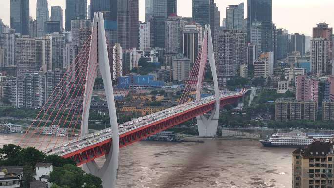 航拍重庆城市cgb地标建筑大桥小外滩
