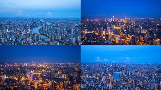 广州城市亮灯万家灯火夜景