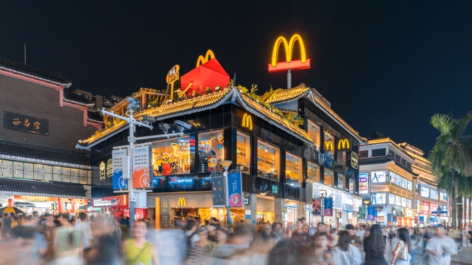 深圳东门老街夜景人流延时