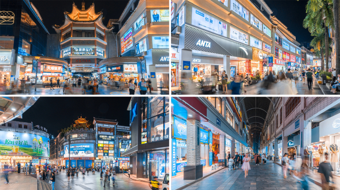 深圳东门老街夜景人流延时
