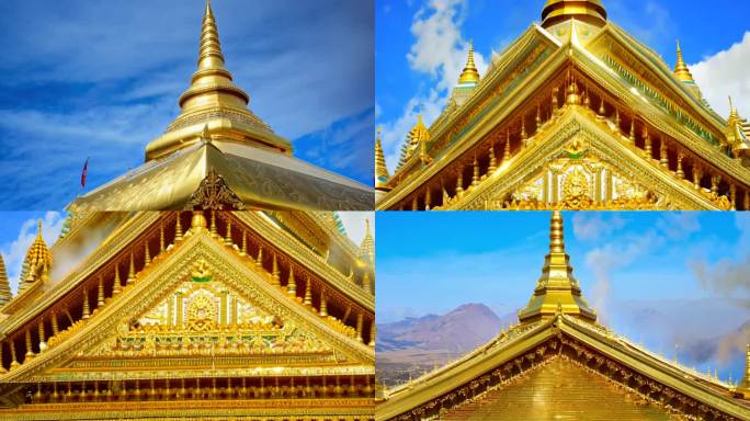 西藏大昭寺的金顶蓝天下闪闪发光香火气息