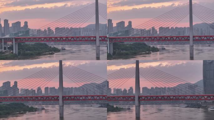 航拍重庆城市cgb地标建筑大桥小外滩