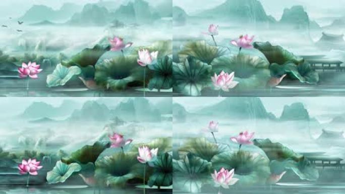 唯美山水荷花舞台大屏