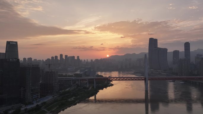 航拍重庆城市cgb地标建筑大桥小外滩