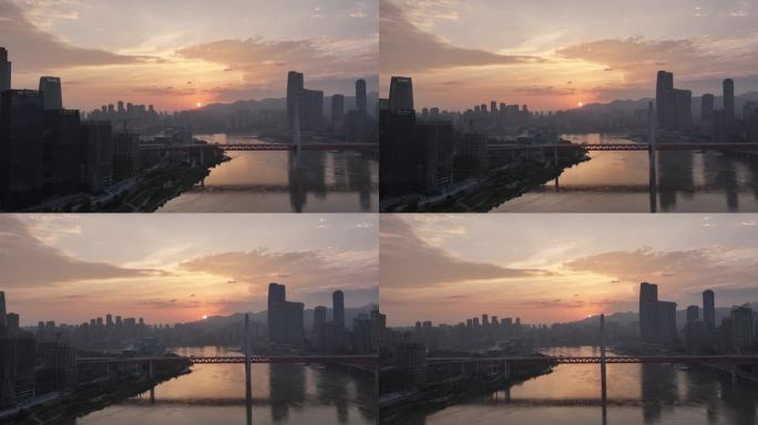 航拍重庆城市cgb地标建筑大桥小外滩