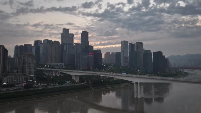 航拍重庆城市cgb地标建筑大桥小外滩