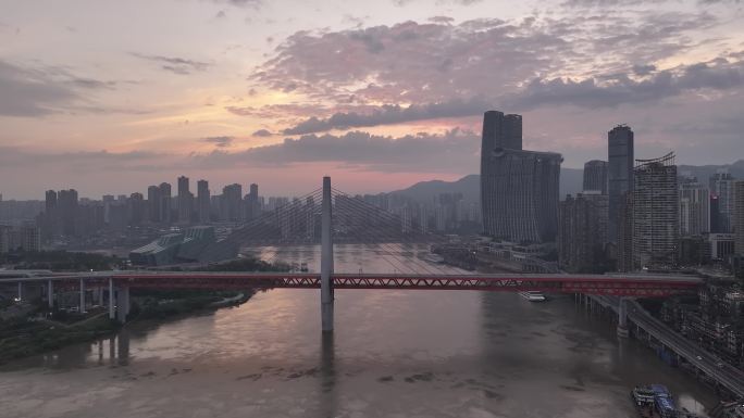 航拍重庆城市cgb地标建筑大桥小外滩