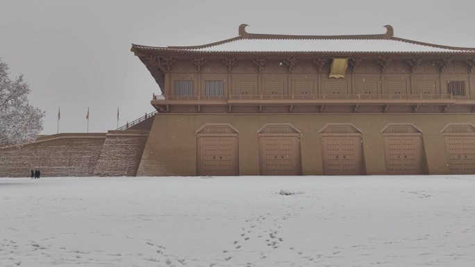 西安大明宫国家遗址公园冬日雪景