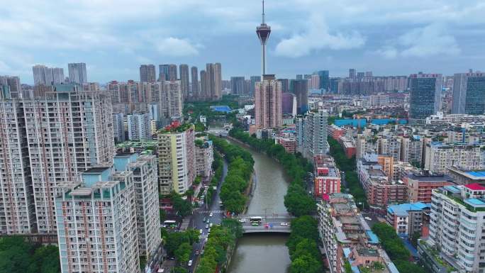 四川省成都市四川电视塔天府熊猫塔航拍城市