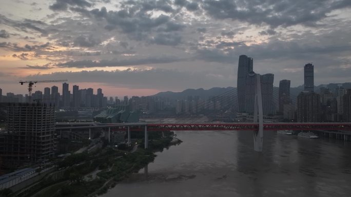 航拍重庆城市cgb地标建筑大桥小外滩