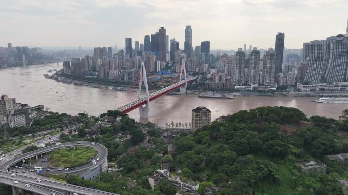 航拍重庆城市cgb地标建筑大桥小外滩