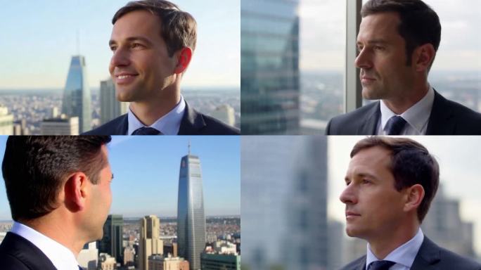 商务商业成功人士男士白领望向窗外男人ai