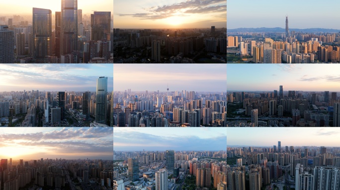 成都城市黄昏大景天际线航拍 4K