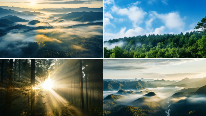 原始森林森林航拍光影树林大自然山脉河流