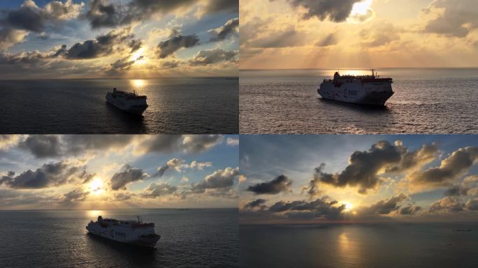 海南三亚西沙群岛南海邮轮海上日出航拍视频