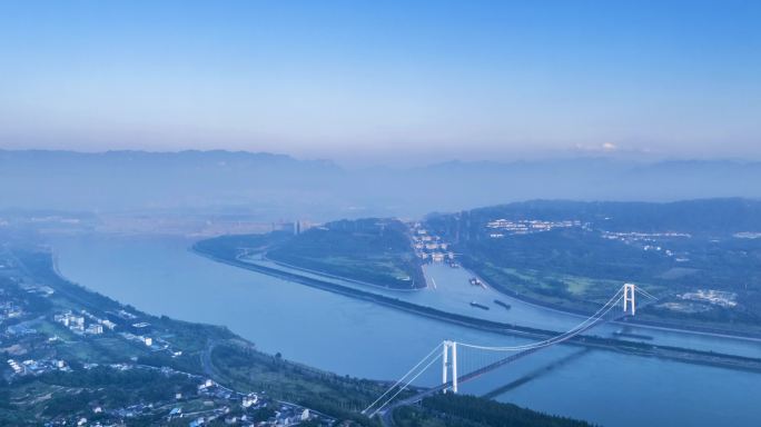 三峡水利枢纽清晨航拍延时