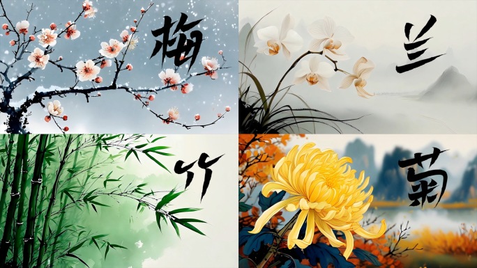梅兰竹菊四君子-画面文字分层