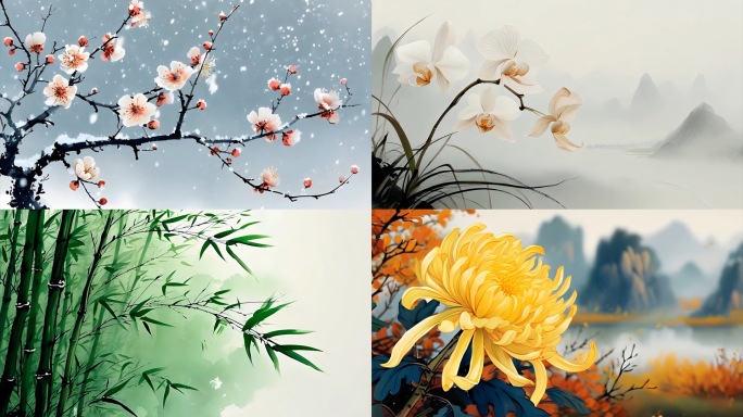 梅兰竹菊四君子-画面文字分层
