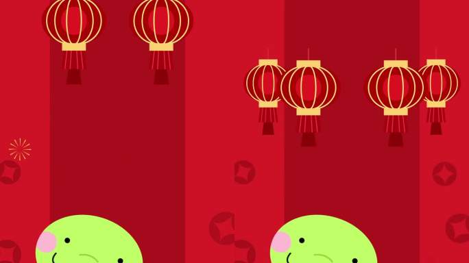 可爱的中国生肖蛇与红灯笼动画垂直视频
