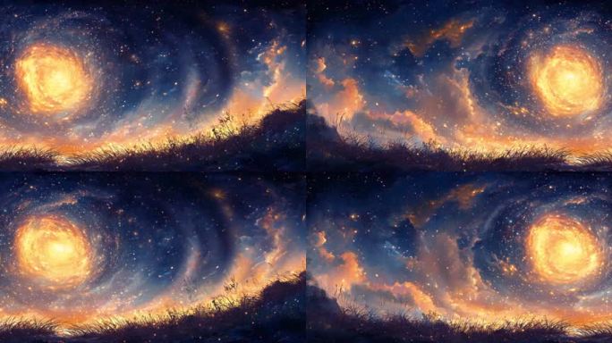 6K梦幻天空 漫画梵高油画星空粒子背景4
