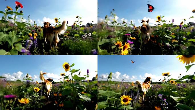 金毛狗狗追逐蝴蝶