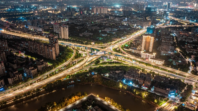 南京双桥门立交夜景航拍