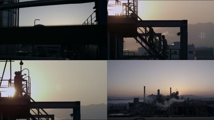 化工区巡检工作 黄昏美景