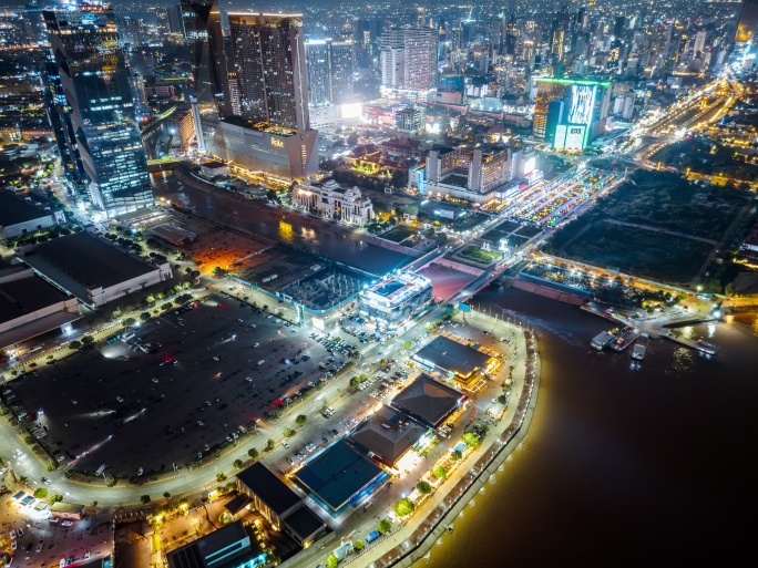 柬埔寨夜景航拍延时