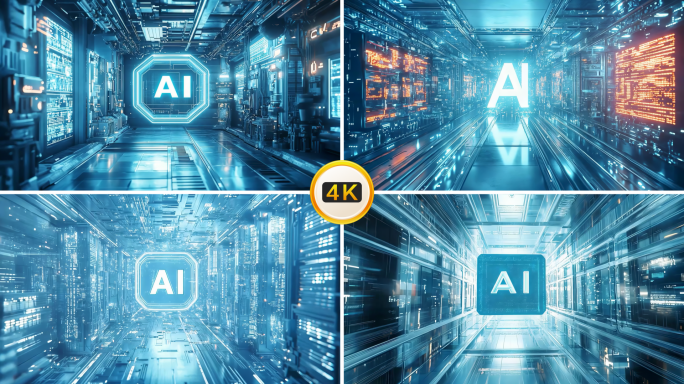 AI机房 前视图 科技背景  未来城市