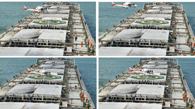 【4K】直升机降落轮船甲板接送引航员