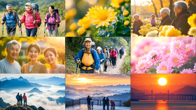 重阳节老年节登高节敬老节九九重阳老人登山