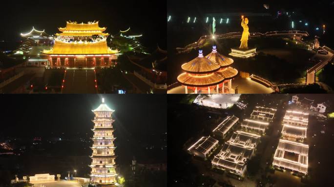 莆田湄洲岛妈祖雕像夜景航拍