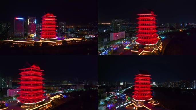 兰州七里河区黄河楼航拍夜景近景【组镜】