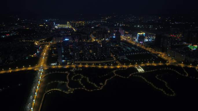 云南昆明安宁灯火辉煌夜景航拍