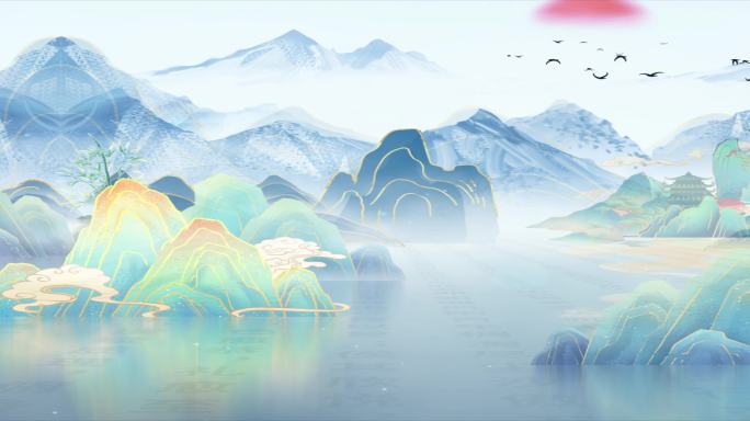 宽屏古风大气国潮舞台山水水墨中国风背景