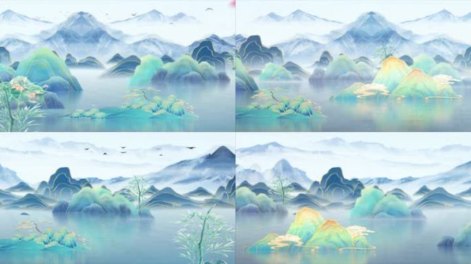 宽屏古风大气国潮舞台山水水墨中国风背景