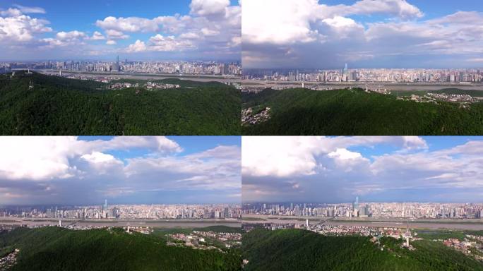4K长沙岳麓山城市天际线航拍